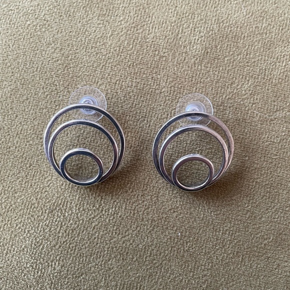 Triple Circle Silver Earrings - Picture 4 of 5